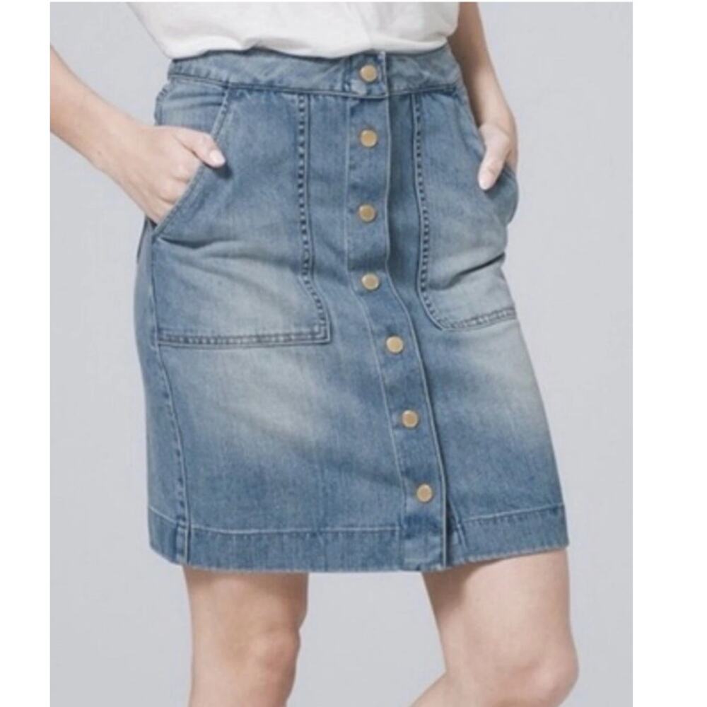 NWT Chico’s Button Front Denim Skirt Size 1 Womens 8 Classic Sophisticated